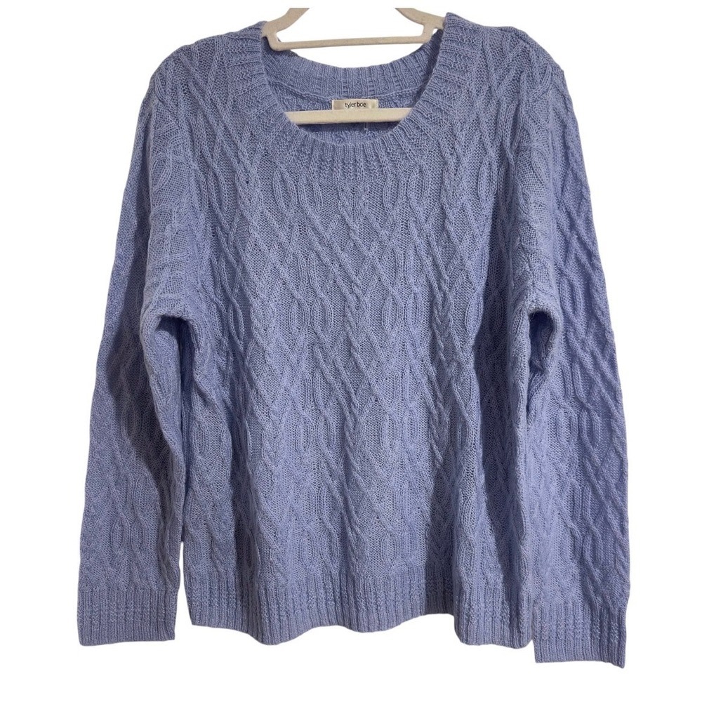 Tyler Boe Women Blue Mohair Wool Blend Cable‎ Knit Sweater Crew Neck Large L
